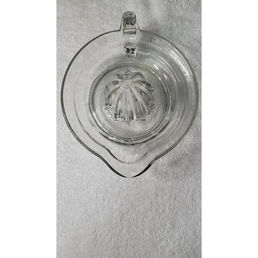 Vintage Clear Glass Citrus Juicer Reamer with Handle and Pour Spout Mid Century